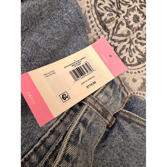 STEVE MADDEN Women's Medium Wash Denim Jumpsuit Belted Short Sleeve Size Small - Picture 4 of 7